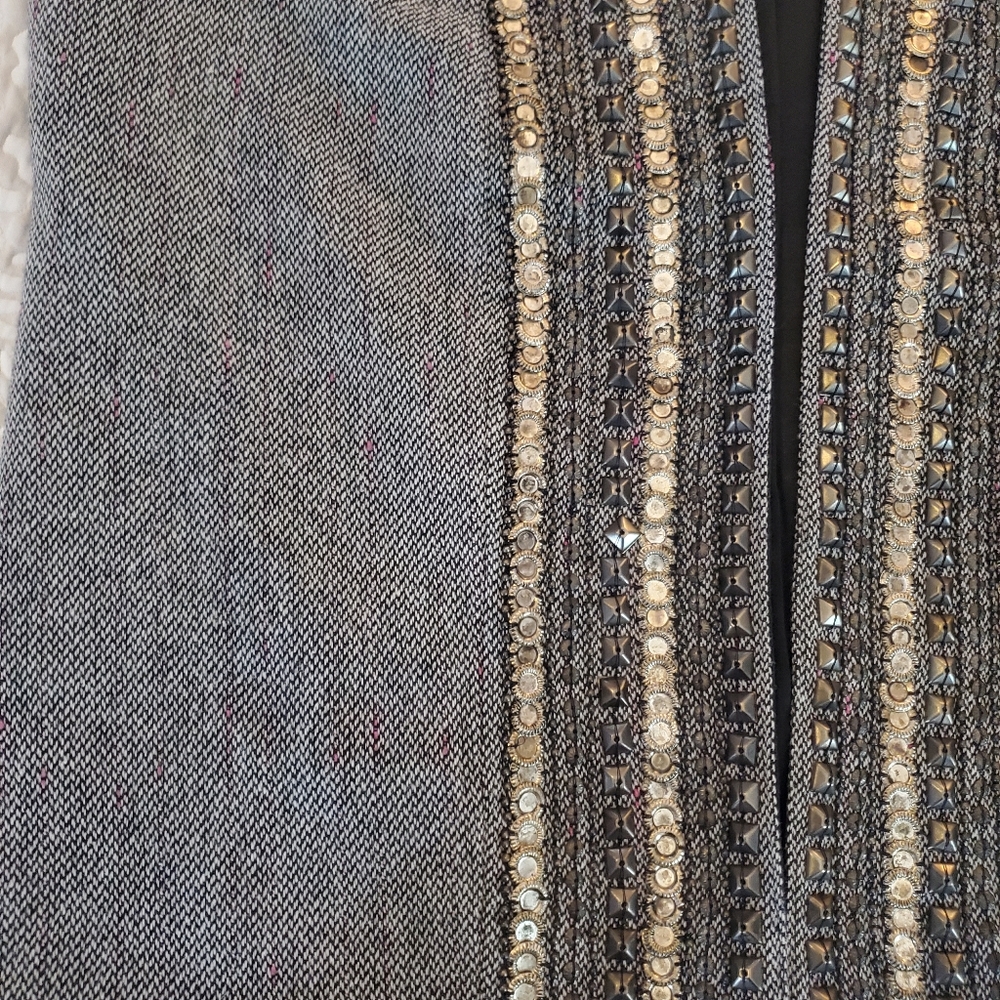 Chico's Grey Beaded Embellished Lined Wool Blend Vest Size 2 Large - Picture 4 of 6
